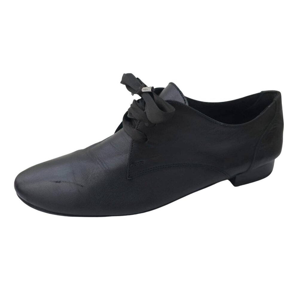 Andre Assous Black Leather Lace-Up Derby Shoes Flats Women's Sz 37/6-6.5